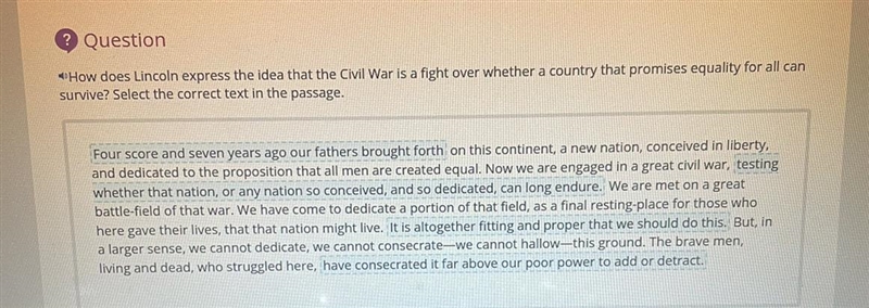 How does Lincoln express the idea that the Civil War is a fight over whether a country-example-1