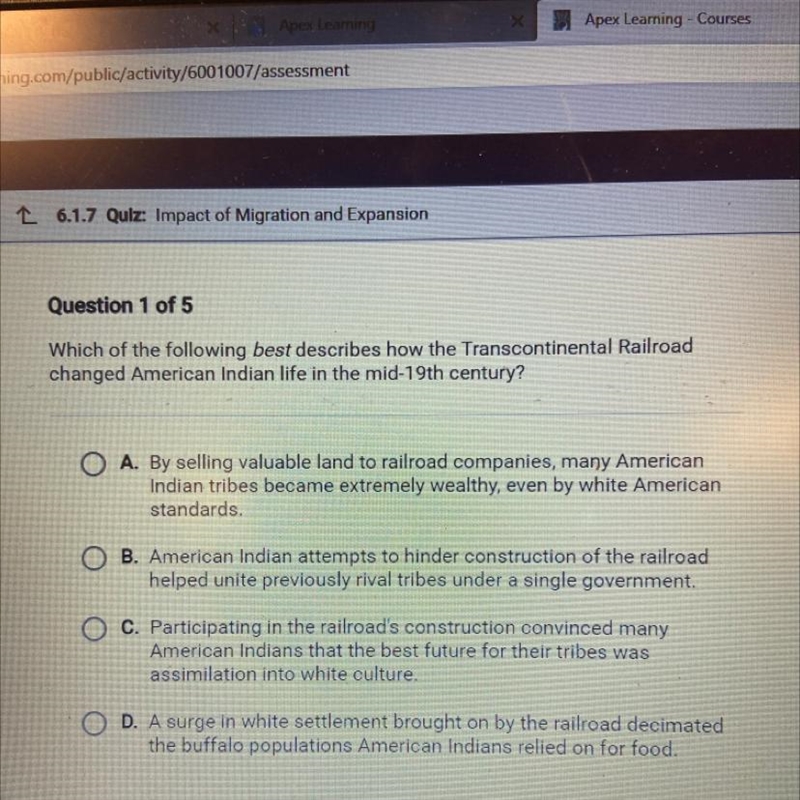 Which of the following best describes how the Transcontinental Railroad changed American-example-1