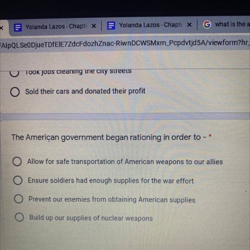 The American government began rationing in order to - * Allow for safe transportation-example-1