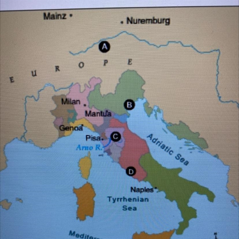 Where is Rome on the map? ОА ОВ OC OD-example-1