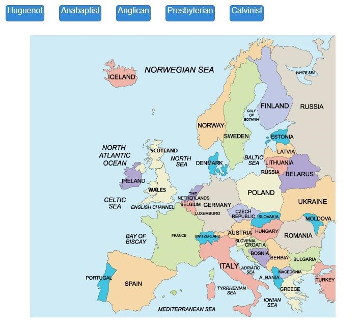 Match the European country where each of the following religions originated. Presbyterian-example-1