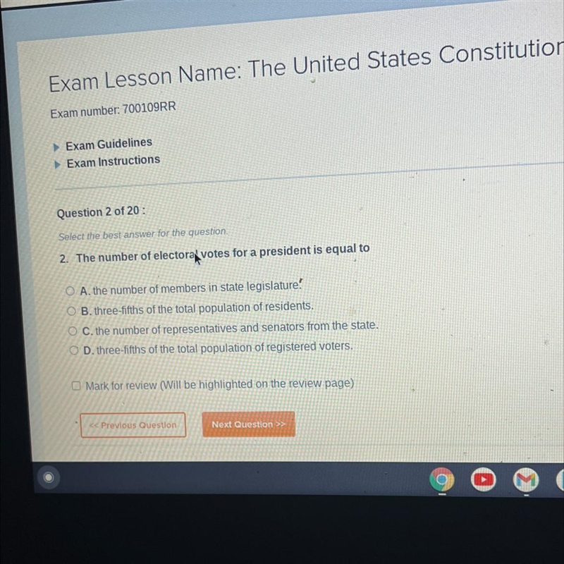 The number of electora votes for a president is equal to-example-1