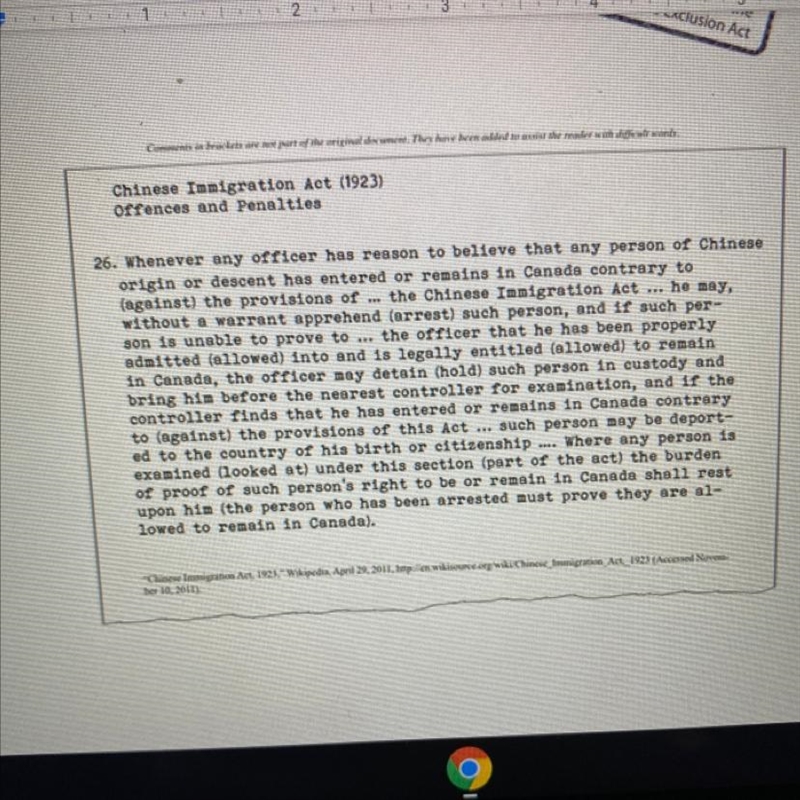 What does this text tell you about Chinese exclusion in Canada. And what does it tell-example-1