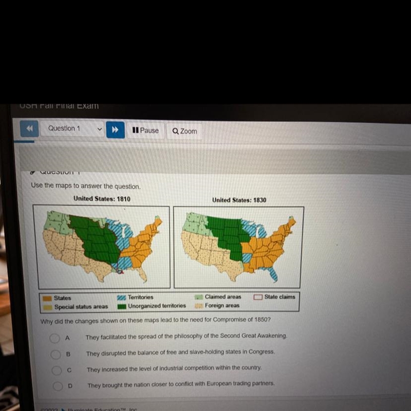 Why did the changes shown on these maps lead to the need for Compromise of 1850? They-example-1