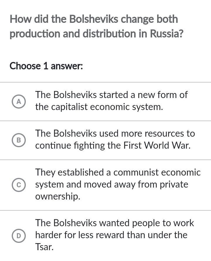 How did Bolshevik change both production and distribution in Russia?​-example-1