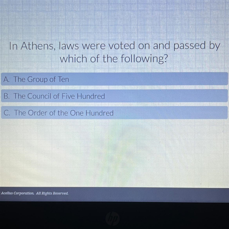 In Athens, laws were voted on and passed by which of the following?-example-1