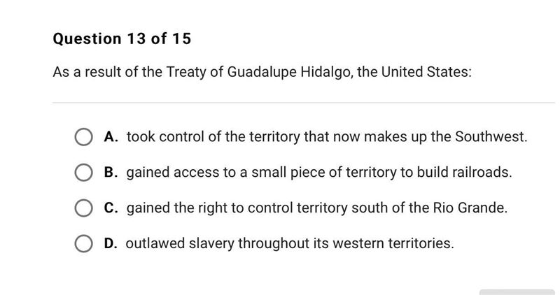 As a result of the treaty of Guadalupe Hidalgo, the United States:-example-1