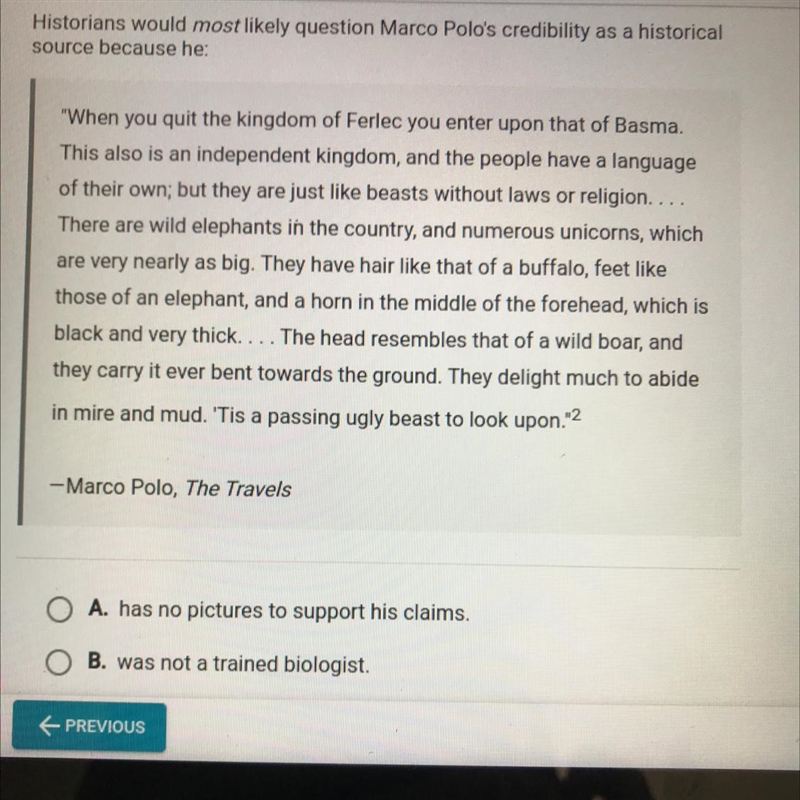 Can someone plz help me? A. has no pictures to support his claims. B. was not a trained-example-1