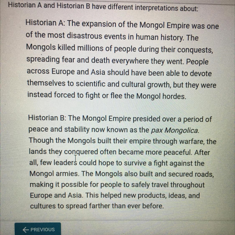 Can someone plz help me? :( A. the quality of the roads built within the Mongol Empire-example-1