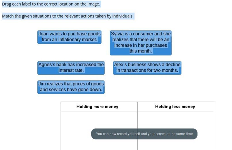 Drag each label to the correct location on the image. Match the given situations to-example-1