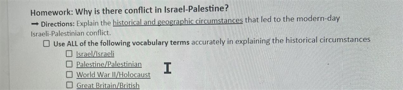 PLEASE HELP, why is there conflict in Israel- Palestine?-example-1