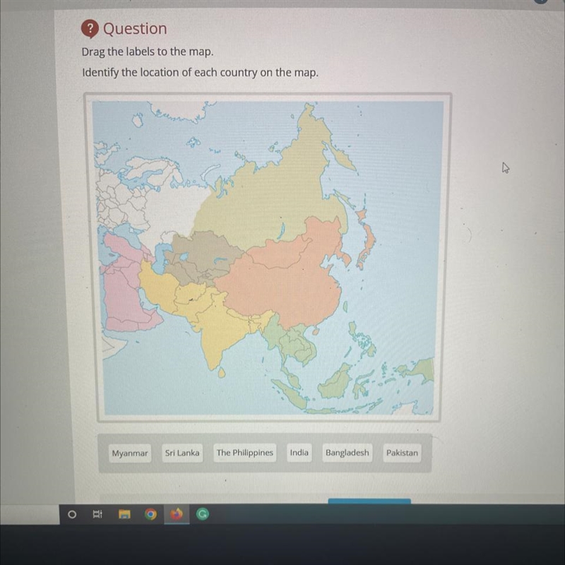 Identify the location of each country on the map-example-1