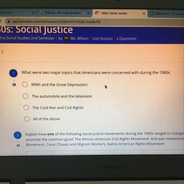 What were two major topics that Americans were concerned with during the 1960s.-example-1