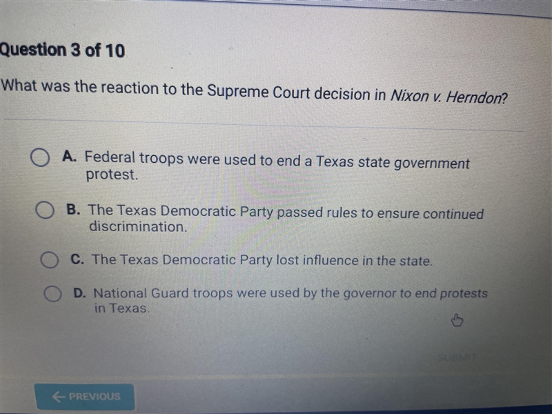 Help ASAP!!! Due in 2 mins What was the reaction to the Supreme Court decision in-example-1