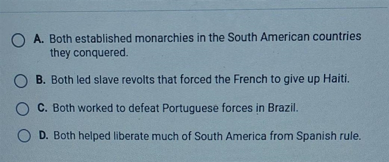 How were the accomplishment of Simon Bolivar and Jose de San Martin similar? ​-example-1