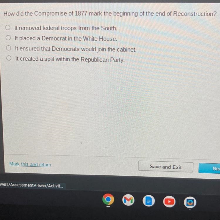 How did the compromise of 1877 mark the beginning of the end of reconstruction?-example-1