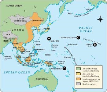 What does letter C on the map represent? A) the location of where the first atomic-example-1