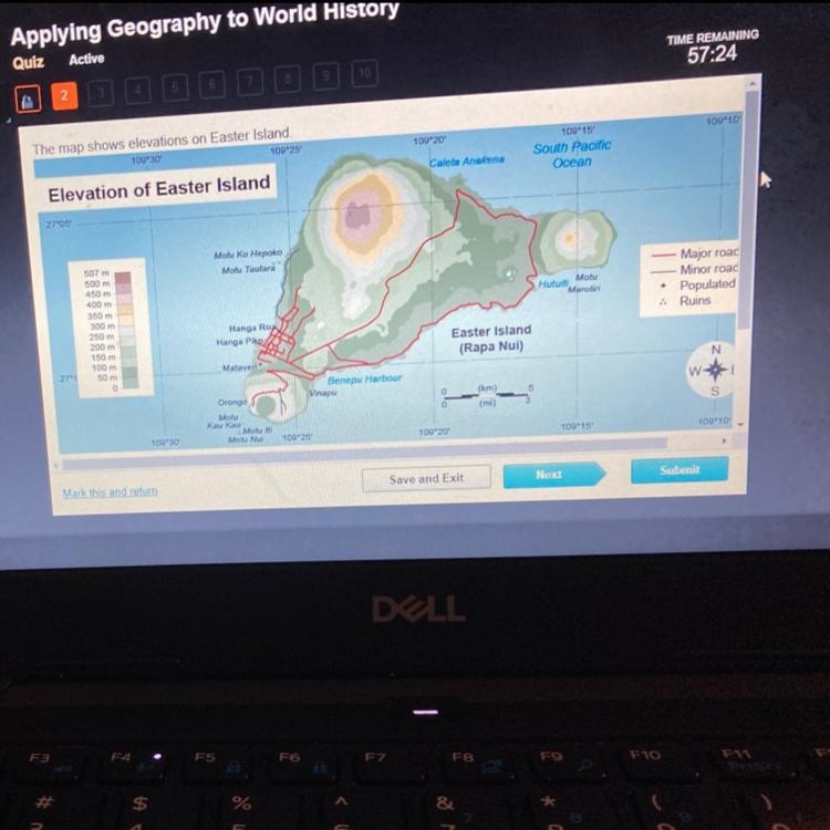 ANWSER NEEDED FAST Where is the highest elevation on Easter island? 1. At the eastern-example-1