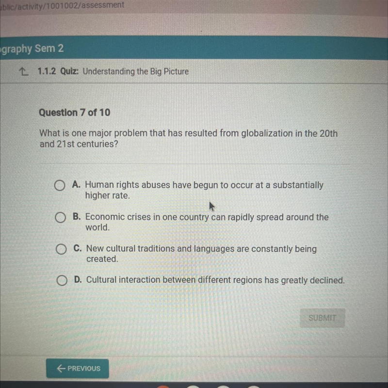 What is one major problem that has resulted from globalization in the 20th and 21 st-example-1