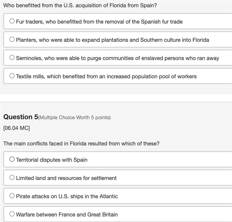 #1 is asking. Who benefitted from the U.S. acquisition of Florida from Spain? #2 is-example-1