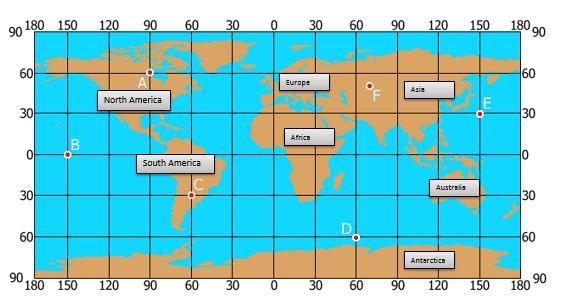 1. What line of longitude degree is the letter A found on? (pg. 3) 2. What line of-example-1