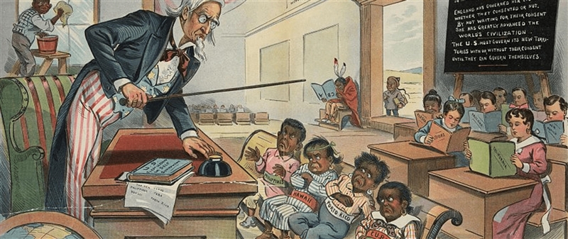 The Political Cartoon Shows Uncle Sam Teaching a Class. Which criticism of US foreign-example-1