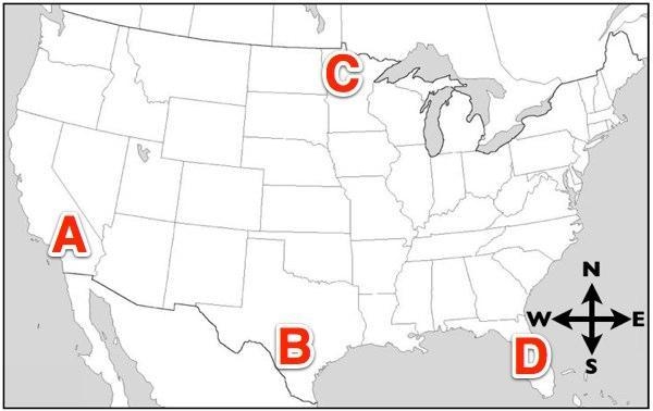 In which area on the map would you be MOST likely to need earthquake insurance? A-example-1