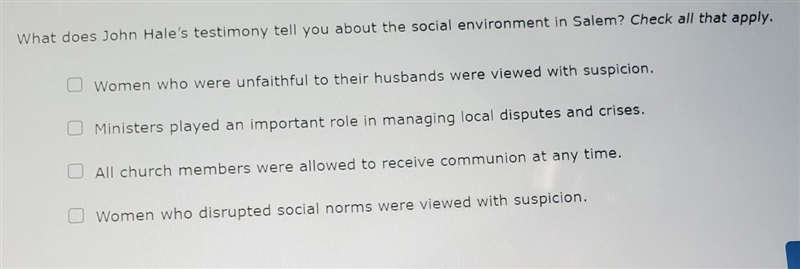 What does John Hale's testimony tell you about the social environment in Salem? Check-example-1