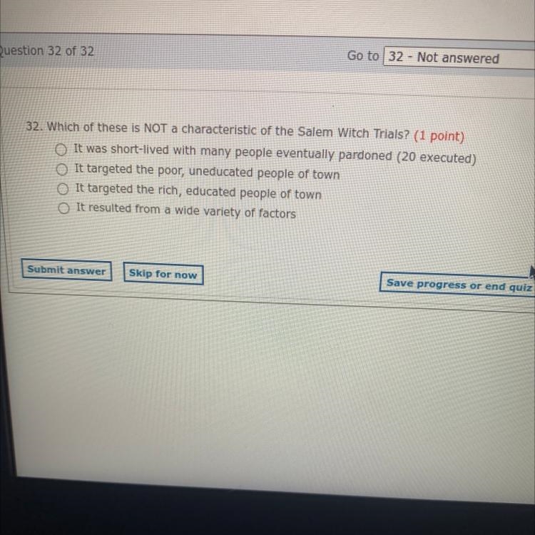 Which of these is not a characteristic of the salem witch trials-example-1