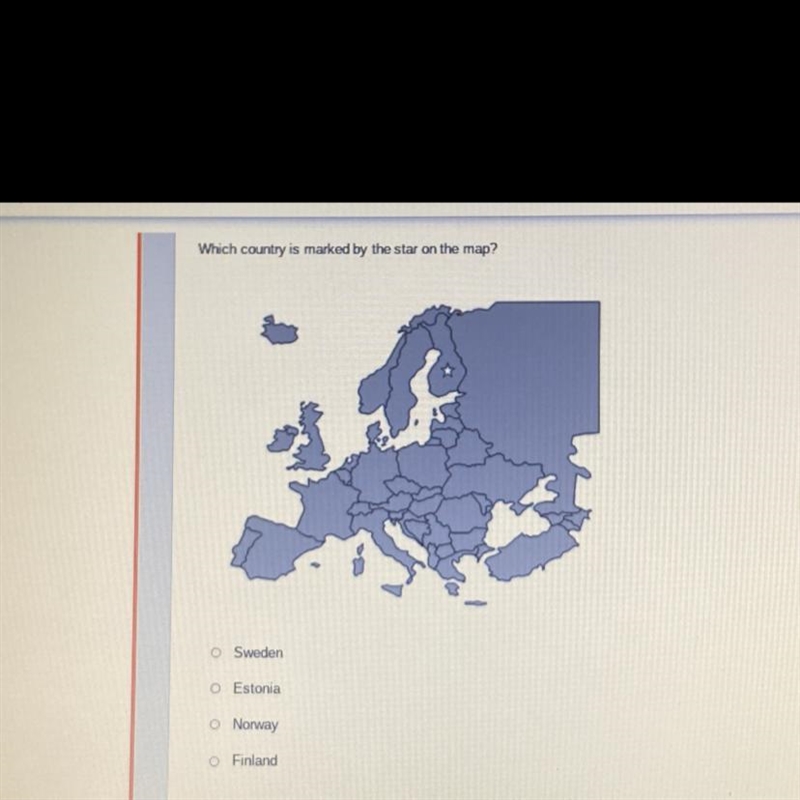 Which country is marked by the star on the map? Sweden Estonia Norway Finland-example-1