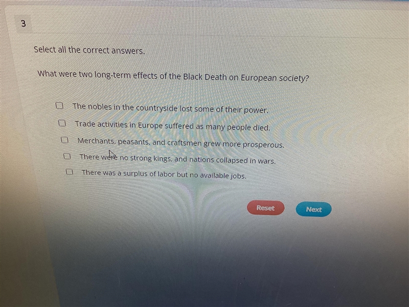 What were two long-term effects of the Black Death on European society?-example-1