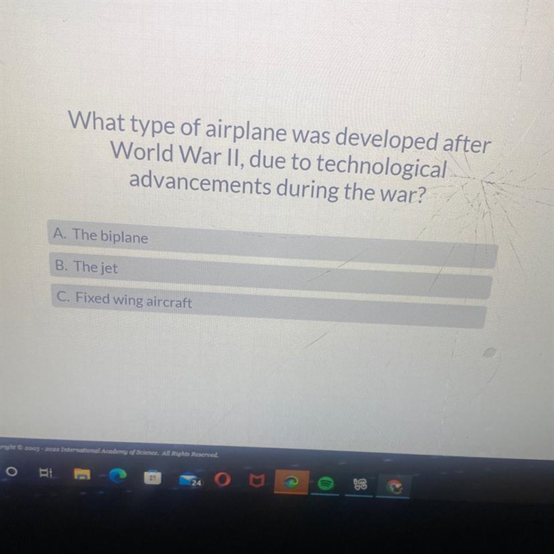 What type of airplane was developed after World War II, due to technological advancements-example-1