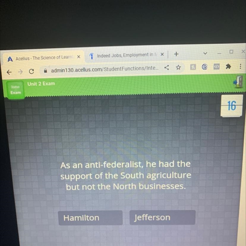 As an anti-federalist, he had the support of the South agriculture but not the North-example-1