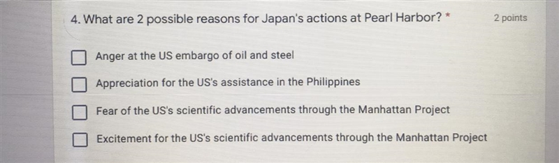 What are 2 possibles reasons for Japans actions at Pearl Harbor?-example-1