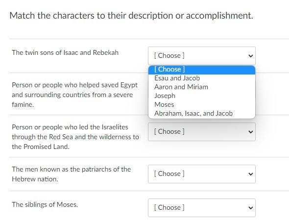 Match the characters to their description or accomplishment. Group of answer choices-example-1