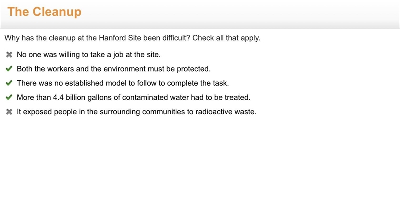 Why has the cleanup at the Hanford Site been difficult? Check all that apply. No one-example-1