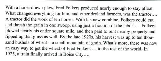 1) Why did Fred Folkers need a tractor, a plow, and a combine? What did EACH ONE do-example-1