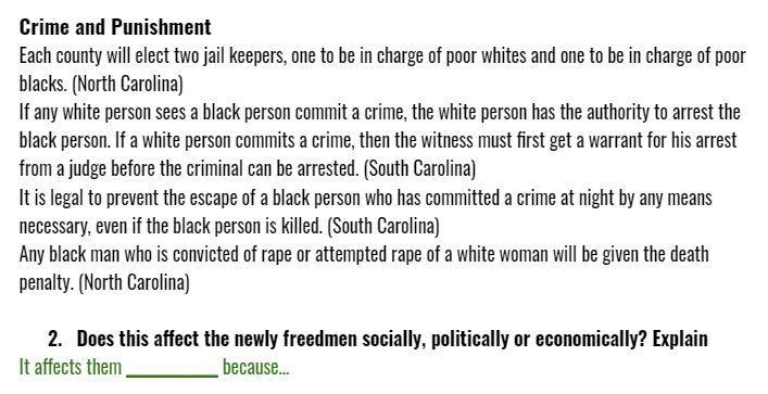 Does this affect the newly freedmen socially, politically or economically? Explain-example-1