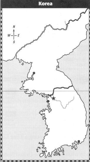 The War in Korea The outline to the right shows Korea. Follow the directions to complete-example-1