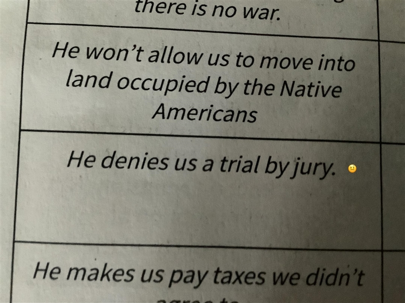 He denies us a trial by jury. Good reason or Not a good reason-example-1