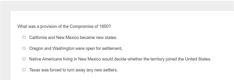 What was a provision of the Compromise of 1850? (Just one)-example-1