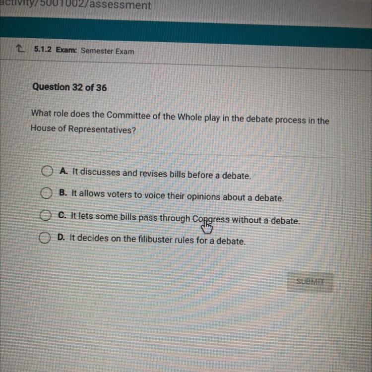 What role does the Committee of the Whole play in the debate process in the House-example-1