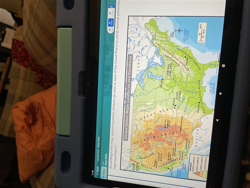 According to this map, would mountain climbers go east or west of the Great Plains-example-1