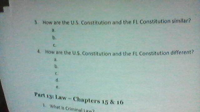 How are the U.S Constitution and the FL Constitution similar? how are the U.S Constitution-example-1