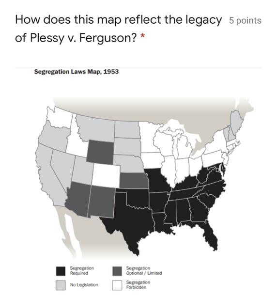 How does this map reflect the legacy of Plessy v. Ferguson?-example-1