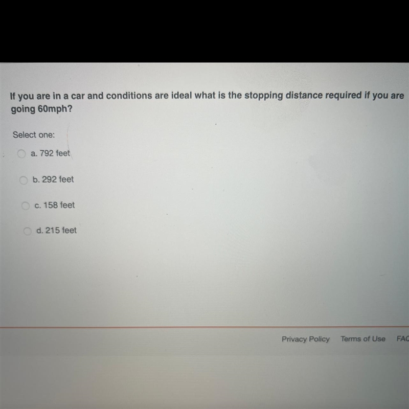 If you are in a car and conditions are ideal what is the stopping distance required-example-1