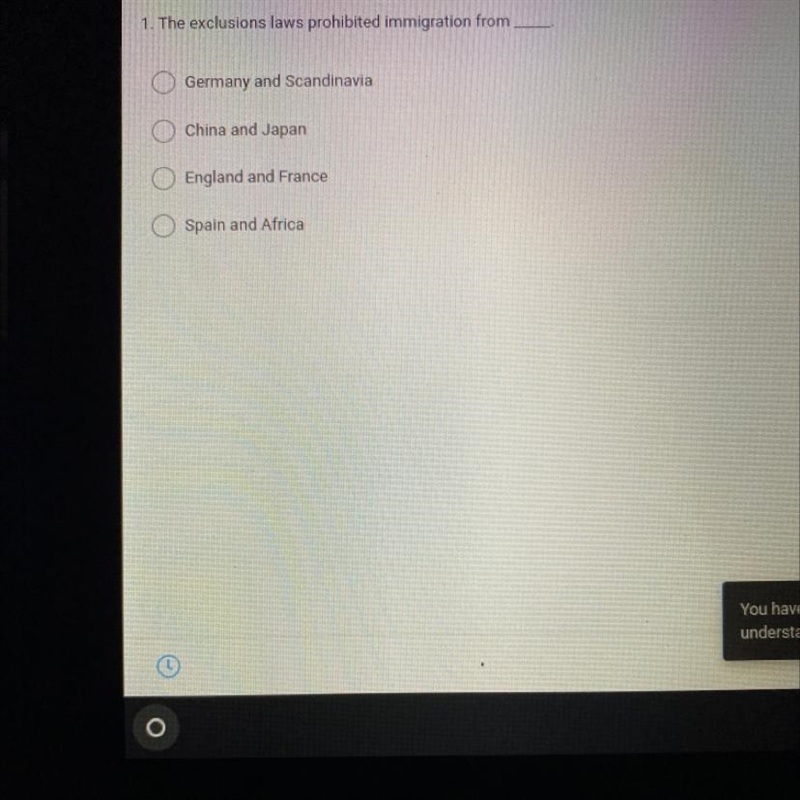 The exclusions laws prohibit immigration from __-example-1