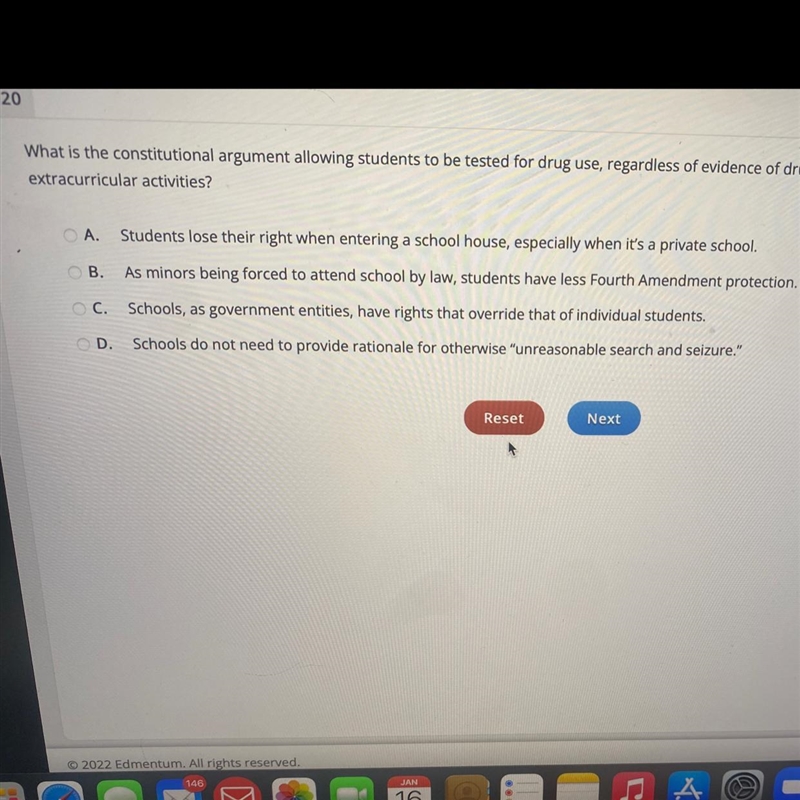 What is the constitutional argument allowing students to be tested for drug use, regardless-example-1