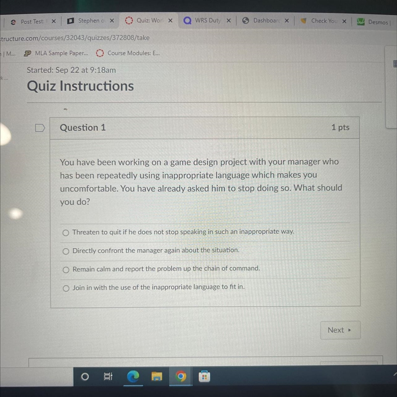 Question 1 1 pts You have been working on a game design project with your manager-example-1