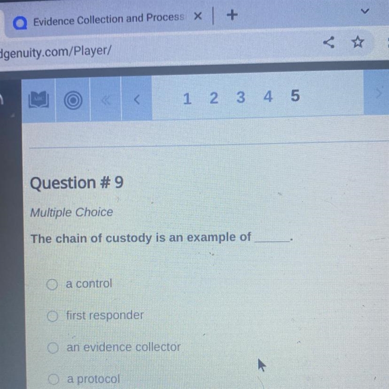 Question # 9 Multiple Choice The chain of custody is an example of O a control first-example-1